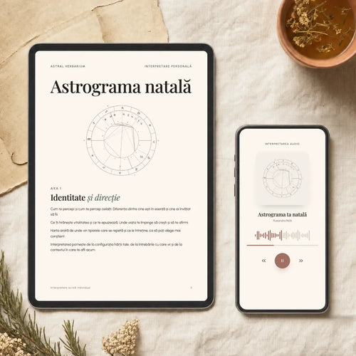 Ce primești: interpretarea hărții natale în PDF, pe tabletă, și înregistrarea audio, pe telefon