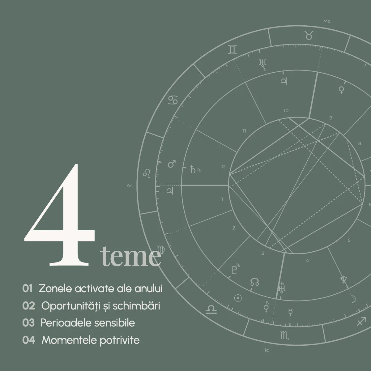 Cele patru teme ale interpretării: zonele activate ale anului; oportunități și schimbări; perioadele sensibile; momentele potrivite