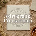 Astrogramă previzională Astral Herbarium: harta tranzitelor completă, cu harta natală în interior și tranzitele anului în inelul exterior, pe o foaie de hârtie personalizată