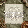 Astrogramă progresată Astral Herbarium: harta progresată completă, cu harta natală în interior și progresiile în inelul exterior, pe o foaie de hârtie personalizată