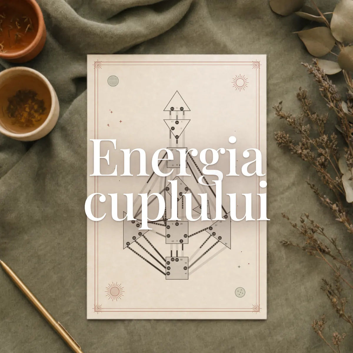 Compatibilitate Human Design Astral Herbarium: graficul compus al relației, pe o foaie personalizată