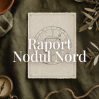 Raport Nodul Nord Astral Herbarium: harta natală cu Nodul Nord și Nodul Sud încercuite și axa nodală, pe o foaie de hârtie personalizată