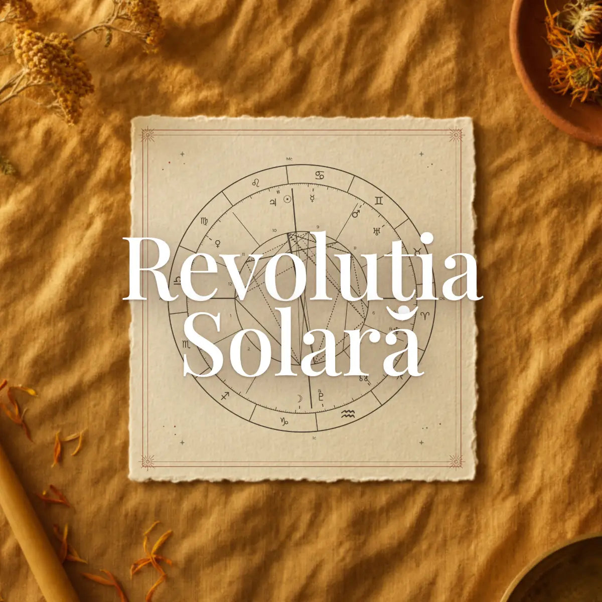 Revoluția solară Astral Herbarium: harta anului personal, calculată pentru întoarcerea Soarelui la poziția natală, pe o foaie de hârtie personalizată